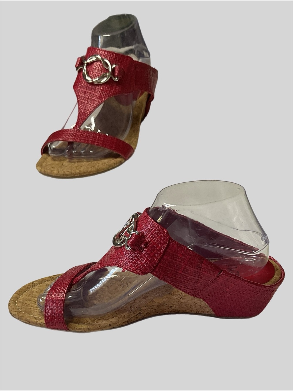 Impo Gwyneth Red Woven Cork Wedge Thong Slide Sandals Women's Size 9 Block Heel